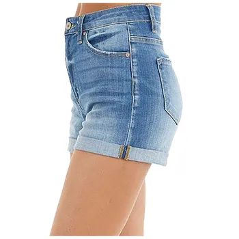 Denim Shorts til Kvinder opsmøgede Høj Talje Solid Farve Lige Casual Jeans Shorts pantalones cortos de mujer шорты