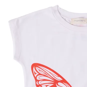 Detail børnenes Tegnefilm Kort-Langærmet T-shirts Piger Flæse Mønster Shirts Basic Kids Pink og Hvid Billige Salg Top Tøj