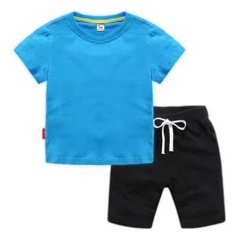 Detailsalget Varm Sommer Unisex 2 stk/sæt Baby Solid Farve Bomuld, der Passer Børn T-shirt+Shorts Drenge Piger Stranden Casual Basic Passer til