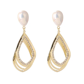 Diamant-besat Perle Øreringe Nye Mode Niche Design High-end-Drop Øreringe til Kvinder Smykker