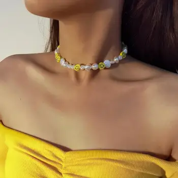 DIEZI koreanske ulovlig Efterligning Pearl Choker Halskæde Til Kvinder, søde Søde Piger Halskæde Smil Ansigt Perler Halskæde Smykker