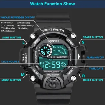 Digital Ur Mænd Luksus Stopur Alarm Clock Time Påmindelse Lysende Dato Display 12/24 Timers Konvertering Sport Ure Часы