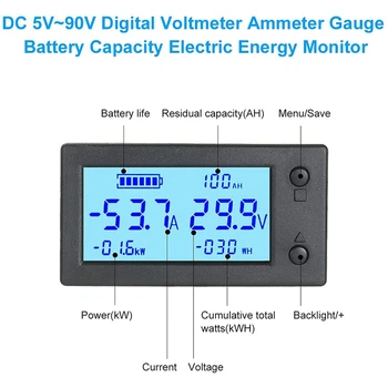 Digital Voltmeter Amperemeter Batteri Kapacitet Energi Overvåge Spænding Forstærker DC 5V-90V 50A Coulometer med Hall-Sensor
