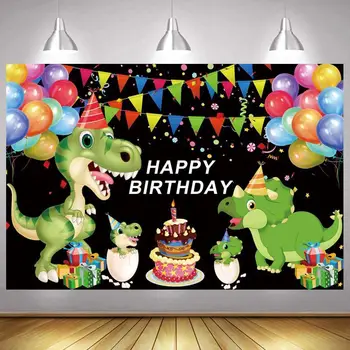 Dinosaur Foto Baggrund Jungle Dyr Safari Vilde Happy Birthday Party Drenge Kage Dekoration Fotografering Baggrunde Banner