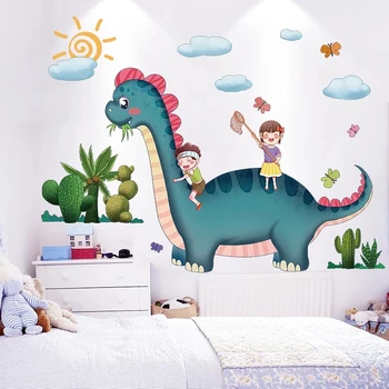 Dinosaurer DIY Wall Stickers Æstetiske Børn Tegnefilm Dyr Vægmaleri Decals Kids Rooms Baby Soveværelser Hjem Dekoration Tilbehør