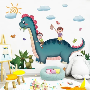 Dinosaurer DIY Wall Stickers Æstetiske Børn Tegnefilm Dyr Vægmaleri Decals Kids Rooms Baby Soveværelser Hjem Dekoration Tilbehør