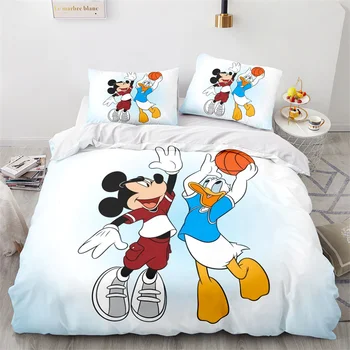 Disney Mickey, Minnie Mouse Sæt Sengetøj I Sort / Hvid Tegneserie Dobbelt Duvet Cover Sæt Dronning King Sengetøj Til Børn, Barn, Voksen