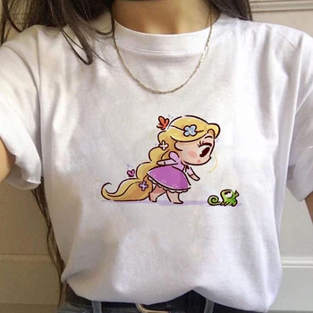 Disney Rapunzel Søde T-shirts Til Piger Mode kortærmet Dame Toppe Harajuku Æstetisk Tøj O Hals Kvinder Hvid T-shirt