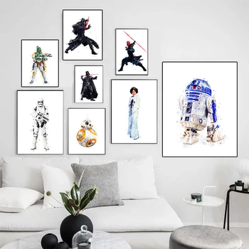 Disney Star Wars Akvarel Kunst Lærred Malerier, Film Plakat og Print Væg Kunst Billede for Kids Room Cuadros Hjem Dekoration