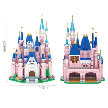 Disney world park building block Disneyland mini-scene 8in1 pink castle model samle mursten pædagogisk legetøj til piger gaver