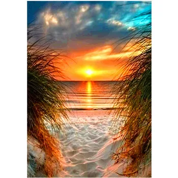Diy-5D Diamant Maleri Sunset Beach Landskab Blomst Solsikke Mosaik Broderi Sæt Hjem Dekoration Håndlavet Kunst Gave