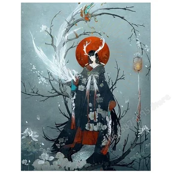 Diy diamant broderi Abstrakt kunst, japansk kvinde, blomst diamant maleri quare,runde mosaik billede af rhinestone TT3617