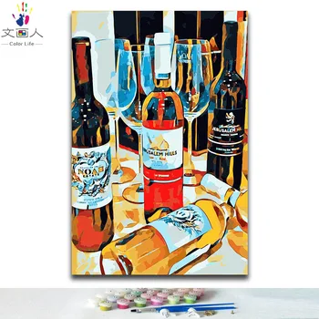 DIY farvestoffer billeder af tal med farverne Stadig er liv vin flaske billede, tegning, maleri af numre, der er indrammet indretning af To stykker