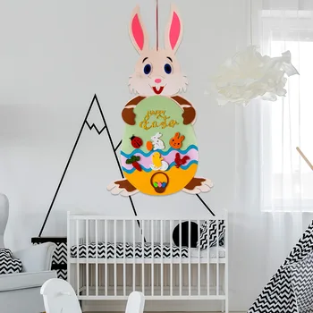 DIY Følte Påske Bunny Kanin Væggen, Døren Hængende Dekorationer med 26 Flytbare Pynt til Børn Gaver Part Forsyninger 35x20in