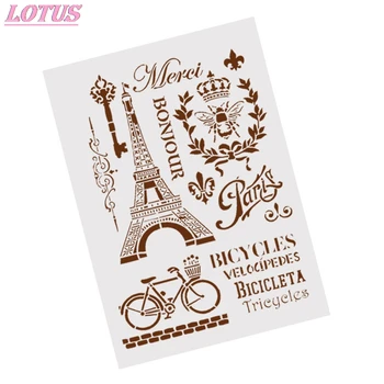 DIY Håndværk Lagdeling Stencils Til Vægge Maleri Scrapbooking frimærkealbum Indretning Prægning Eiffeltårnet Cykel Papir Kort Skabelon