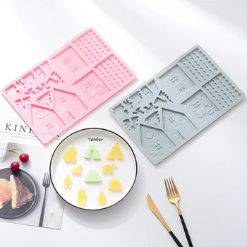 DIY-Jul-Huset Shape Silicone Mold fødevaregodkendt Bage Kage Udsmykning Værktøjer Kreative Cookie Fondant Forme