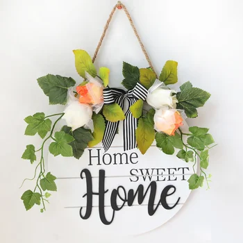 DIY Kærlighed Dør Tegn Dekorative Doorplate Plade Kunstig Blomst Væg Hængende Familie Dekoration Guirlande Bryllup Rose Vedhæng
