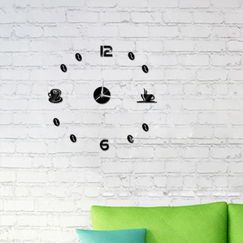 DIY-Spejl Effekt Hjem Dekoration Maling Europæisk Stil Quartz Nål Stue 3D-vægur Moderne Kop Kaffe Design