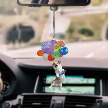 Dog Hængende Ornament Med Farverig Ballon Bil Hængende Ornament Bil Interiør Let Flyvende Hund