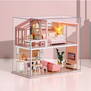 Doll House Træmøbler Diy Dukkehus Miniature Puslespil Samle 3D Figurer Dukkehus Kits, Legetøj Til Børn, Fødselsdag, Gave,
