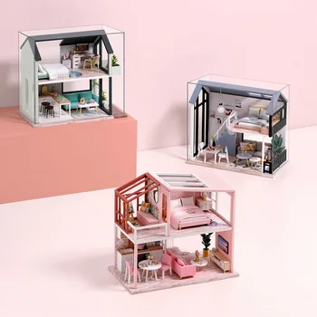 Doll House Træmøbler Diy Dukkehus Miniature Puslespil Samle 3D Figurer Dukkehus Kits, Legetøj Til Børn, Fødselsdag, Gave,