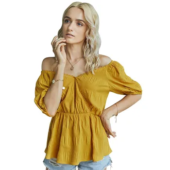 Donsignet Fashion Kvinder T-shirt til Sommeren Afslappet V-hals Pullover Solid Farve Sexet Talje Plus Size Kort-langærmet T-shirt Chiffon
