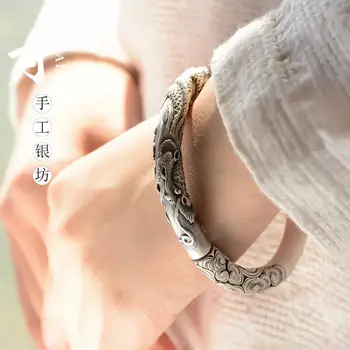 Dragon Omfatter Søjle Xiangyun Armbånd S999 Rent Sølv Håndlavet Sølv Armbånd til Mænd er Dominerende Sølv Armbånd Sterlin