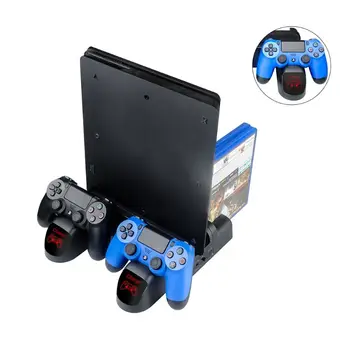 Dual Controller Oplader Stand Holder med Ventilator til PS4 Slank Pro W0YE