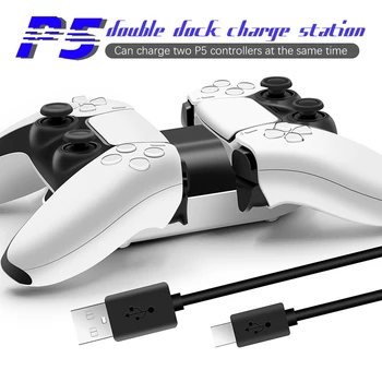 Dual USB Controller Oplader Dock Base for Sony Playstation 5 PS5 Joystick, Gamepad ladestation