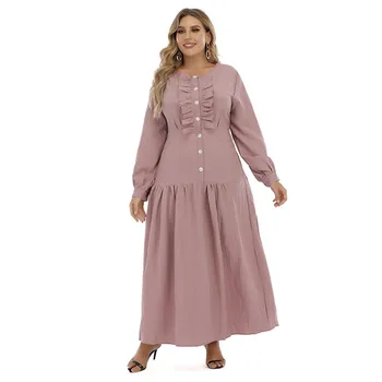 Dubai Muslimske Kvinder Lang Kjole Kaftan Arabiske Abaya Islamisk Tøj Plus Size Foran Knapper Maxi Kjole Kjole Mellemøsten Løs Kjole