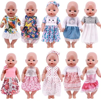 Dukke Tøj Blonder Polka Dot Dress Kitty Print For 18Inch American &43 Cm Født Baby Reborn Dukke Vores Generation Gave Legetøj Til Pige