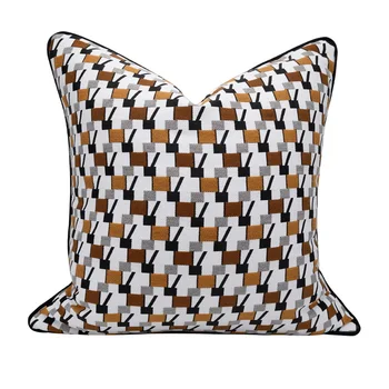 DUNXDECO Dekorative pudebetræk pudebetræk Simpel Amerikansk Stil Orange Geometriske Jacquard Sofa Stol Sengetøj Coussion