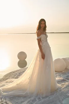 Dyb V-cut bryllup kjole Nye 2020 slør Applique Off skulder Feje Zug Sexet brudekjole Vestido De Noiva Robe de Mariee