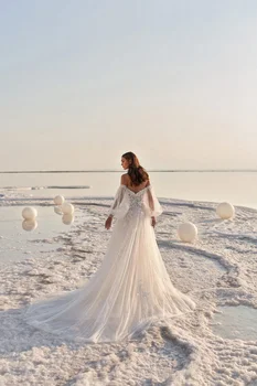 Dyb V-cut bryllup kjole Nye 2020 slør Applique Off skulder Feje Zug Sexet brudekjole Vestido De Noiva Robe de Mariee