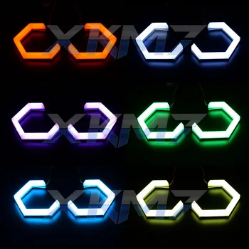 Dynamisk LED Angel Eyes Hex Tuning, RGB-Bluetooth-kompatibel APP-Flere Farver LED Halo Rings Sekventiel Flyder Revolverende DRL