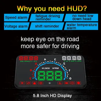 E350 OBD2 HUD Bil Head-up Display 5.8 Tommer Skærm Nem Plug And Play-høj hastighed Alarm brændstofforbrug display HUD projektor