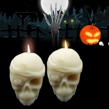 E8BD Håndlavet Halloween 3D Kranium Stearinlys Epoxy Harpiks Skimmel DIY Gips Silicone Mould