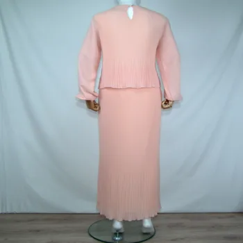 Efterår Mode Lang Kjole Design Plisserede Maxi Kjole Kvinder Elegante O-Hals Lange Ærmer A-line Kjole Muslimske Mode Tøj Dubai