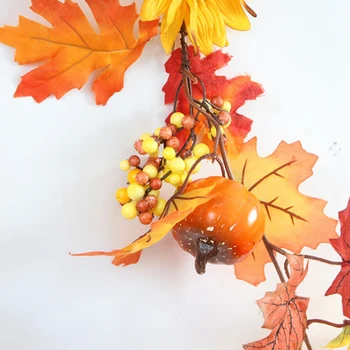 Efteråret Sun Flower Rattan Halloween Døren Hoved Dekoration Thanksgiving Maple Leaf Berry Dekoration Blød Vin