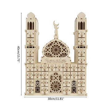 Eid Mubarak Nedtælling Kalender DIY Ramadan Ornamenter i Træ Skuffe Home Party Dekoration Håndværk