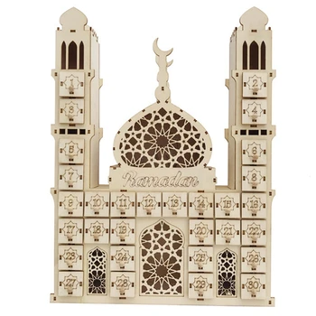 Eid Mubarak Nedtælling Kalender DIY Ramadan Ornamenter i Træ Skuffe Home Party Dekoration Håndværk