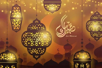 Eid Mubarak Ramadan Kareem Månen Foto Baggrunde Lys Crescent Stjerner Moské Bokeh Brugerdefinerede Fotografering Baggrunde