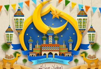 Eid Mubarak Ramadan Kareem Månen Foto Baggrunde Lys Crescent Stjerner Moské Bokeh Brugerdefinerede Fotografering Baggrunde