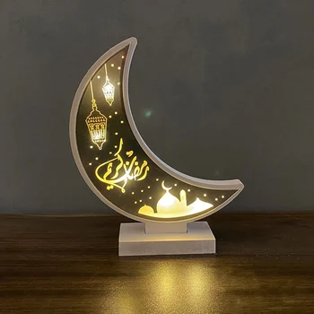 EID Mubarak Træ-Vedhæng med LED Lys Månen Form Ramadan Dekorationer Til Hjemmet Islamiske Muslimske Fest Eid Indretning Kareem Ramadan