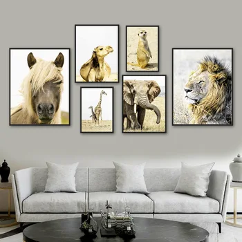 Elefant Giraf, Zebra Vaskebjørn Kamel, Løve Dyr Væg Kunst, Lærred Maleri Nordiske Plakat Og Print Væg Billeder Kids Room Decor
