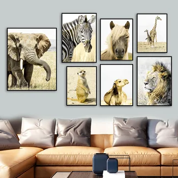 Elefant Giraf, Zebra Vaskebjørn Kamel, Løve Dyr Væg Kunst, Lærred Maleri Nordiske Plakat Og Print Væg Billeder Kids Room Decor