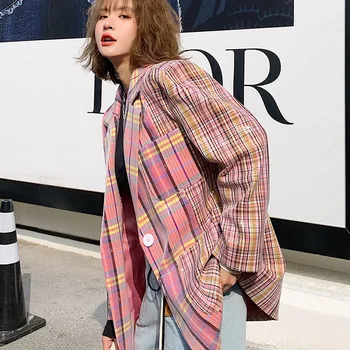 Elegant Plaid, Der Passer Jakke Kvinder 2021 Nye Toppe Koreansk Stil Forår Mode Dame, Der Arbejder Frakke Trend Palliet Blazer Til Kvinder