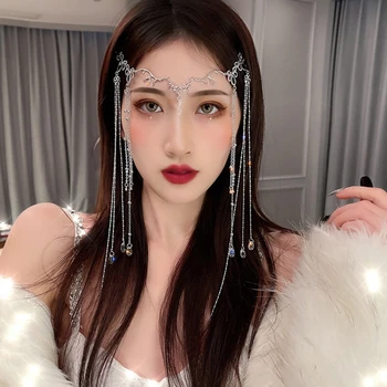 Elegant Skinnende Rhinestone Lang Kvast Hairwear Dråber Crystal Retro-Hårbånd Til Kvinder Kinesisk Stil Tilbehør