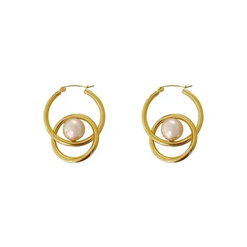 Elegant Vintage Forgyldt Metallisk Cirkel Perle Øreringe til Kvinder, Piger Smykker koreansk Mode Geometriske Enkle Øreringe