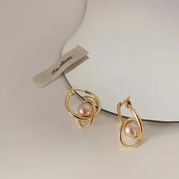 Elegant Vintage Forgyldt Metallisk Cirkel Perle Øreringe til Kvinder, Piger Smykker koreansk Mode Geometriske Enkle Øreringe